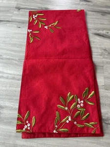 Nikolaus quadratischer Tischläufer bestickt rot Mistelzweig 53” x 13” Weihnachten - Bild 1 von 14