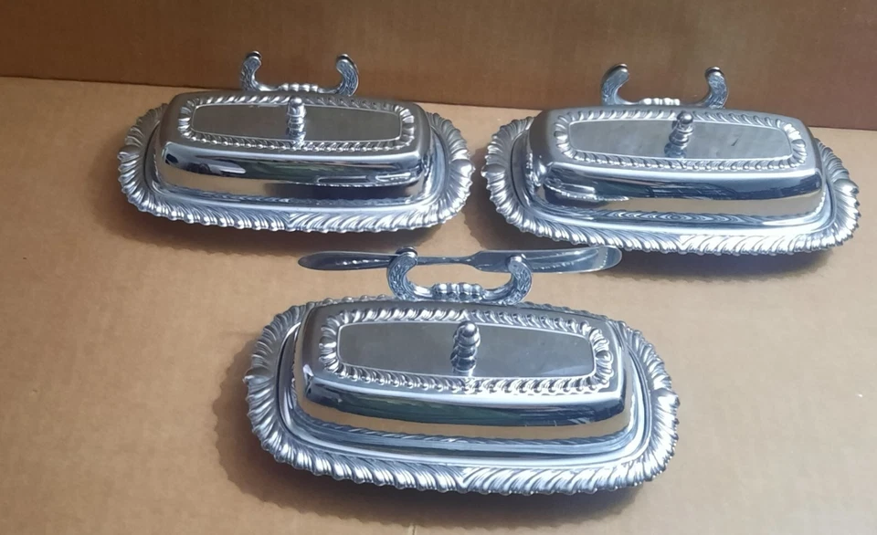 Butter Dish Chrome with Glass Plate Insert & Knife Rest with Knife Irvinware - Image 1 of 1