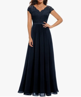 Daisyaner Formal Floral Lace Maxi Dress Evening V-Neck Dresses for Wedding Guest - Image 1 of 4