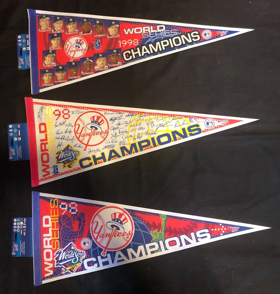 (3)x New York Yankees 1998 World Series Champions VINTAGE Full Size Pennant Lot - Image 1 of 4
