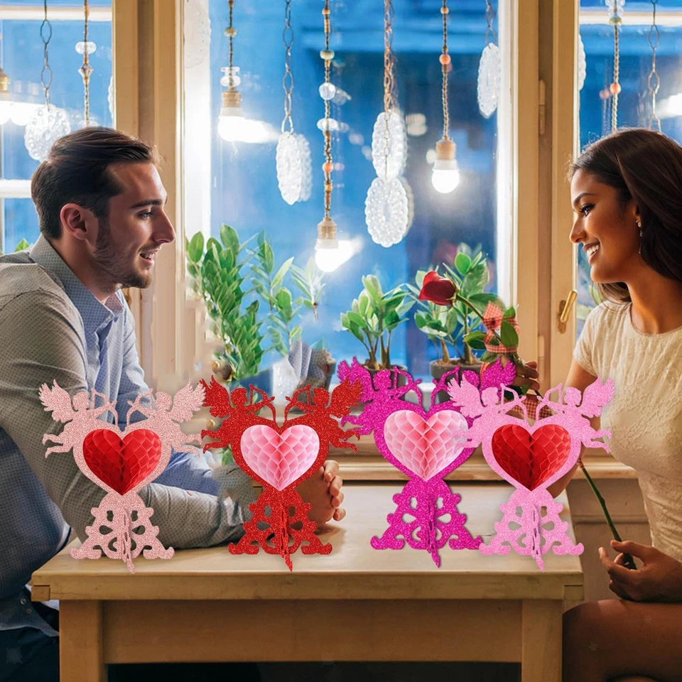 4x Centros de mesa de panal de San Valentín decoración de mesa signos de corazón adornos mesa Foto 1 de 4