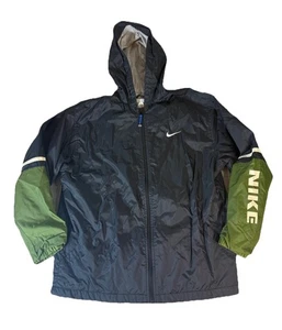 Vintage Y2K Nike Track Jacket Full Zip Up Black Green Fleece Lined Women’s XL - Picture 1 of 9