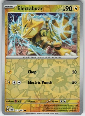 Pokemon Electabuzz 053/162 SV05: Temporal Forces NM Reverse Holo card - Image 1 of 2
