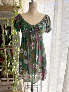 Vtg Y2K 90s Angie Babydoll Dress Boho Empire Floral Size Large - Picture 1 of 10
