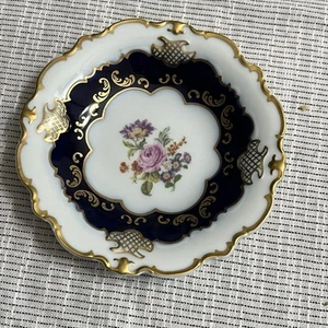 Trinket vintage Reichenbach vero cobalto DIsh oro cobalto floreale 5 pollici - Foto 1 di 6