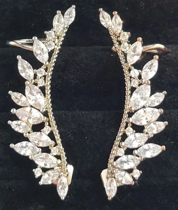 Pendientes Circonita Cúbica Hoja Vid Oreja Escalador Windsor Tono Plata Novia Baile de graduación - Imagen 1 de 9