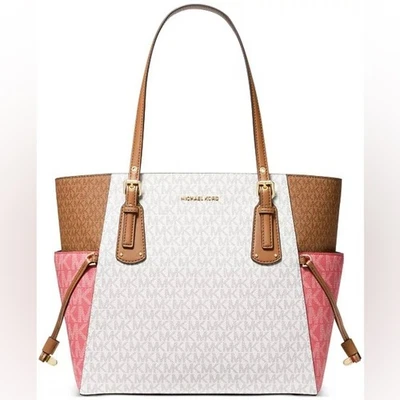 Bolsa tote Michael Kors Voyager marrom rosa branca nova com etiquetas - Imagem 1 de 4