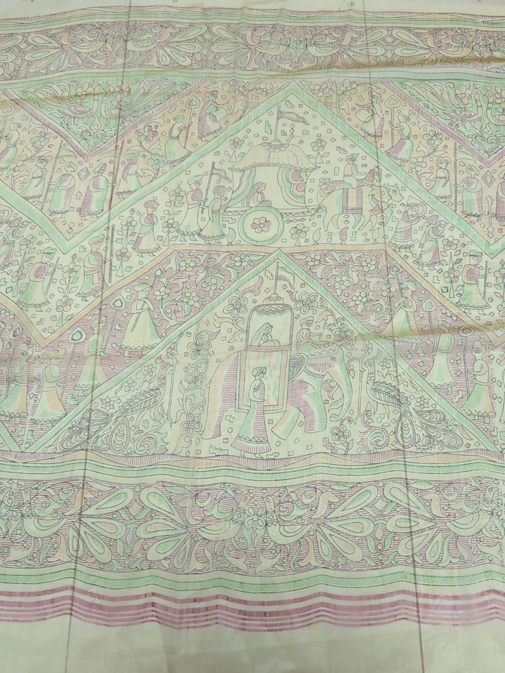 Sari de seda vintage usado, 44 pulgadas de ancho, 5,25 yardas de largo maravillosamente detallado Foto 1 de 4