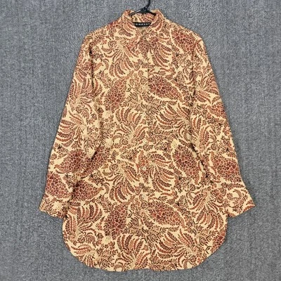 Company Ellen Tracy 衬衫女式 8 棕色红色花卉 100% 真丝束腰上衣衬衫 — 第 1/4 张图片