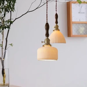 Nordic Style Milk Glass Mini Pendant Light Wooden Hanging Ceiling Lighting  - Picture 1 of 13