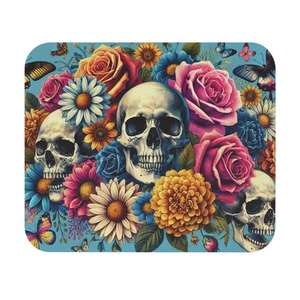 Blumen Totenkopf Mauspad, Gothic Gamer Pad, Halloween Schreibtischunterlage - Bild 1 von 5