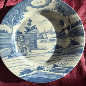 Vintage Delfts Holland Blue & White 9" Windmill Meij (May) Calendar Plate - Picture 1 of 4