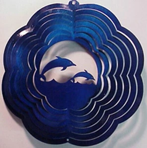 Mini hilador de viento colgante de metal de 8" dos delfines en azul hecho en EE. UU. - Imagen 1 de 1