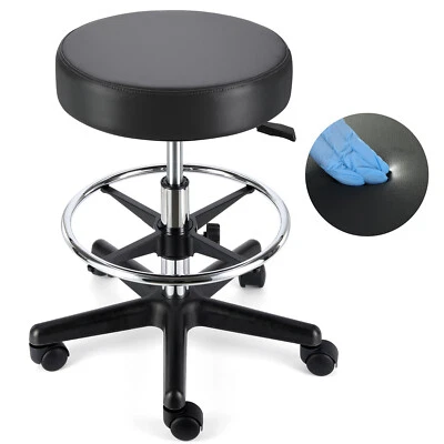 Taburete Rodante Redondo 450 lb Capacidad de Peso con Reposapiés Silla de Tatuaje de Salón Dental Foto 1 de 4