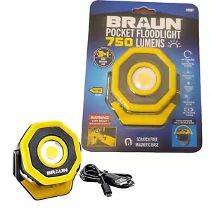 BRAUN 750 Lumen Rechargeable Ultra-Compact Magnetic LED Floodlight, Yellow - Picture 1 of 1