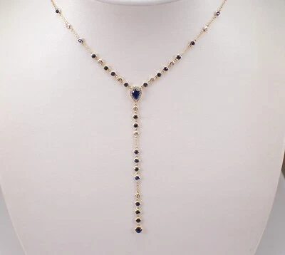 Collar Estación Lariat Diamante y Zafiro Oro Amarillo 14K Foto 1 de 4