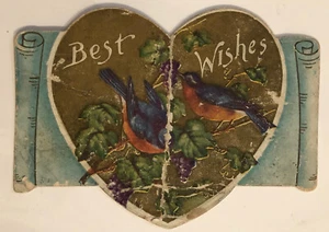 Best Wishes Heart Greeting Victorian Trade Card 1910 VTC 2 - Picture 1 of 2