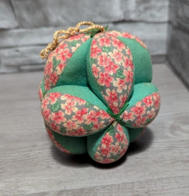 Vintage 4" Amish Sewing Ball Pin Cushion Flowers Puzzle Ball Antique Decor - Image 1 of 4