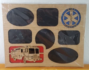 Wooden laser cut first responders picture frame with 6 picture windows NEW - Picture 1 of 8