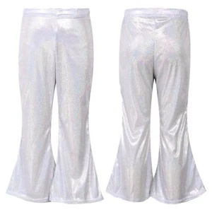 Girls Metallic Trousers Bell Bottom Leggings Pants Sequins High Waist Dancewear - Picture 1 of 51