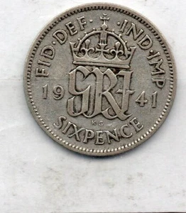 GB - Coin  (C164) George V1 -  1941 - six pence - Picture 1 of 1