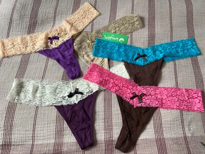 Honeydew Intimates Lace Trim Thong - Pack of 5 size S/M - Image 1 of 3
