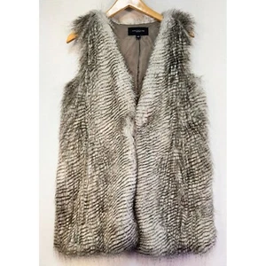 Ann Taylor Faux Fur Vest Small Gray & White Striped Pattern - Picture 1 of 12