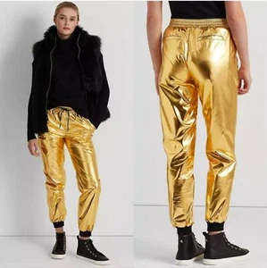 Lauren Ralph Lauren Gold Metallic Taffeta Jogger Pants - Picture 1 of 9