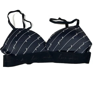 PINK Victorias Secret 32B Wireless Pushup Bra Black White No Wire Padded #3426 - Picture 1 of 10
