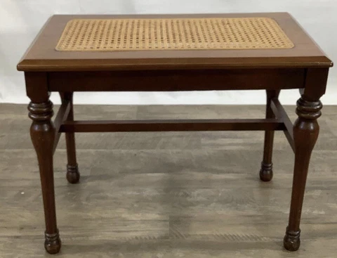 Antique Cane Top Oak Bench Stool Ottoman With H Stretcher Cover