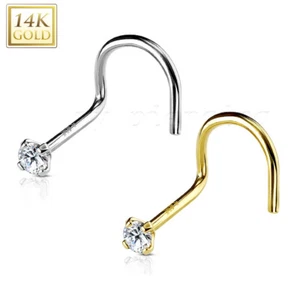 14 Karat Gelbgold & Weißgold 2 mm Zinken Set CZ Nasenschraube Nasenring Nieten 20G - Bild 1 von 3