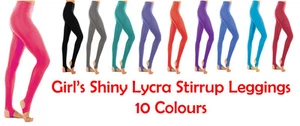 Childrens Girls Dance Stirrup Leggings Shiny Nylon All Colours Deluxe Quality - Picture 1 of 10