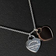 TIFFANY&Co. Return to double mini heart tag Necklace Silver925/Rubedo meta...