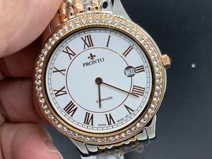 Swiss Made Pronto Datum Saphirglas weißes Zifferblatt bicolor Quarz Herrenuhr - Bild 1 von 17