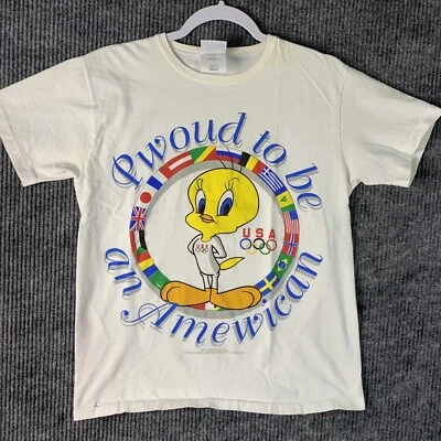 Vintage Tweety Bird T Shirt Women’s Medium 1995 Olympics White Single Stitch - Image 1 of 4