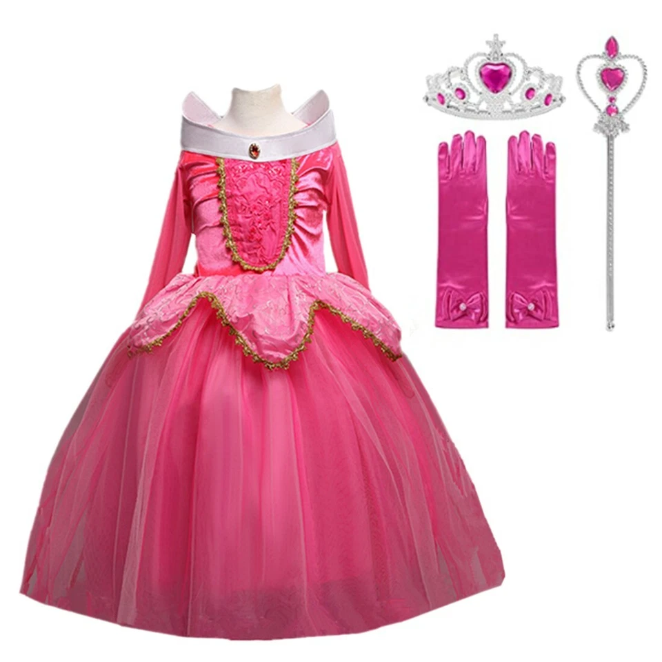 Conjunto de disfraz de princesa Aurora de la Bella Durmiente vestido de fiesta para niñas rosa y azul Foto 1 de 4