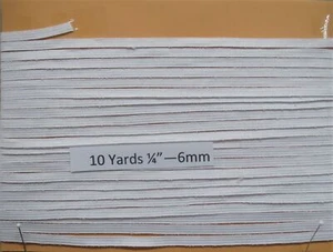 White Braided Flat Elastic 1/4" wide 10 yards SHIPS DAILY --AM + PM - Picture 1 of 1