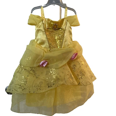 Disney красоты и зверя Belle костюм платье размер 4 атласный лиф брошь розы - Изображение 1 из 4