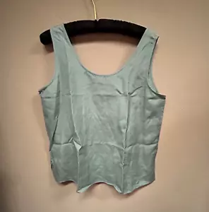 Harari Women's Tank Top Solid Linen Silk Scoop Neck Sky Blue Size Large New - Picture 1 of 7
