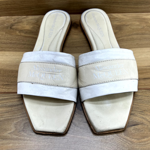 Sandali slide Alexander Mcqueen 10 EU 40 bianchi beige neutri pelle punta quadrata