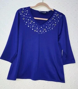 Damen Bluse Susan Graver M blau mit schönem Ausschnitt guter Zustand - Bild 1 von 7