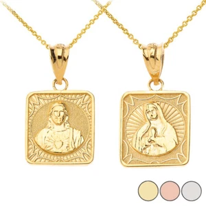 Collar Colgante Cuadrado Reversible Virgen María y Jesucristo de Oro Sólido 10K - Imagen 1 de 11