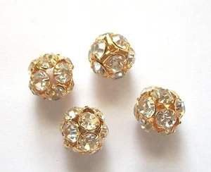 4 bolas de cuentas redondas de cristal de Swarovski de 15 mm con estrás superposición de oro - Imagen 1 de 3