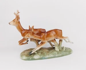 Rare Vintage 1960s Royal Dux Porcelain Figurine of Runnig Deers Czechoslovakia - Picture 1 of 5