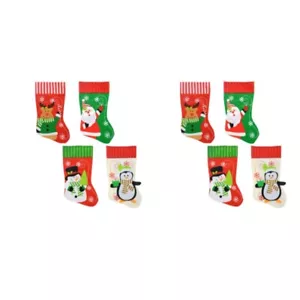8er Set Pack Weihnachtshaus Polyester Figurenstrümpfe mit gestreiften Bündchen - Bild 1 von 5