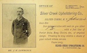 Silver Creek NY Upholstering Company Advertising Postcard 1894 JH Lawrence - Picture 1 of 2