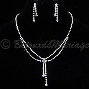 PARURE DE BIJOUX ARGENTÉE MARIAGE MARIÉE CRISTAL clair "MALICE" - Photo 1/3