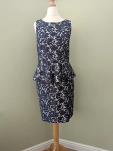 Warehouse Navy Lace Mix Sleeveless Peplum Waist Shift Short Dress Size 8-10 - Picture 1 of 16