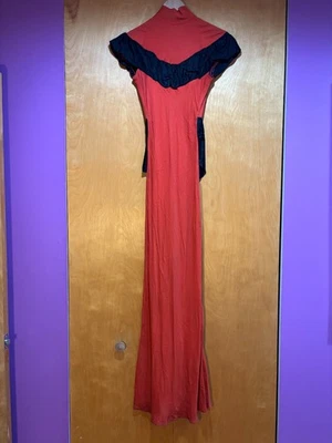 Striking Vintage Red and Black Chinoiserie Dress w Ruffle and "Bustle" Size 0 - Image 1 of 4