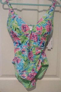 Stella Parker Floral One-Piece Swimsuit Ruching~ Tummy Control~Large NEW! - Picture 1 of 7
